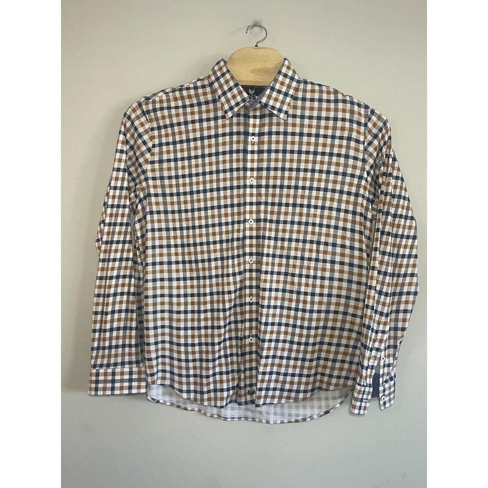 Butter Cloth Men's Long‎ Sleeve Button Shirt Size XL Plaid Blue Brown